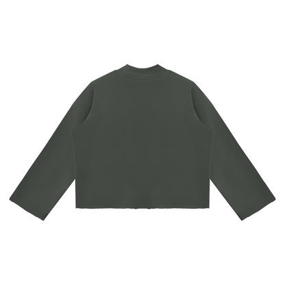 PYN™ "WUSA" Women's Mock Neck Raw Edge Boxy Sweatshirt
