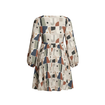 "Reanna" Lantern Sleeve Deep V-Neck Dress