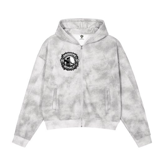 "BK Republic™ " Dirty Washed Zip-Up Fleece Hoodie