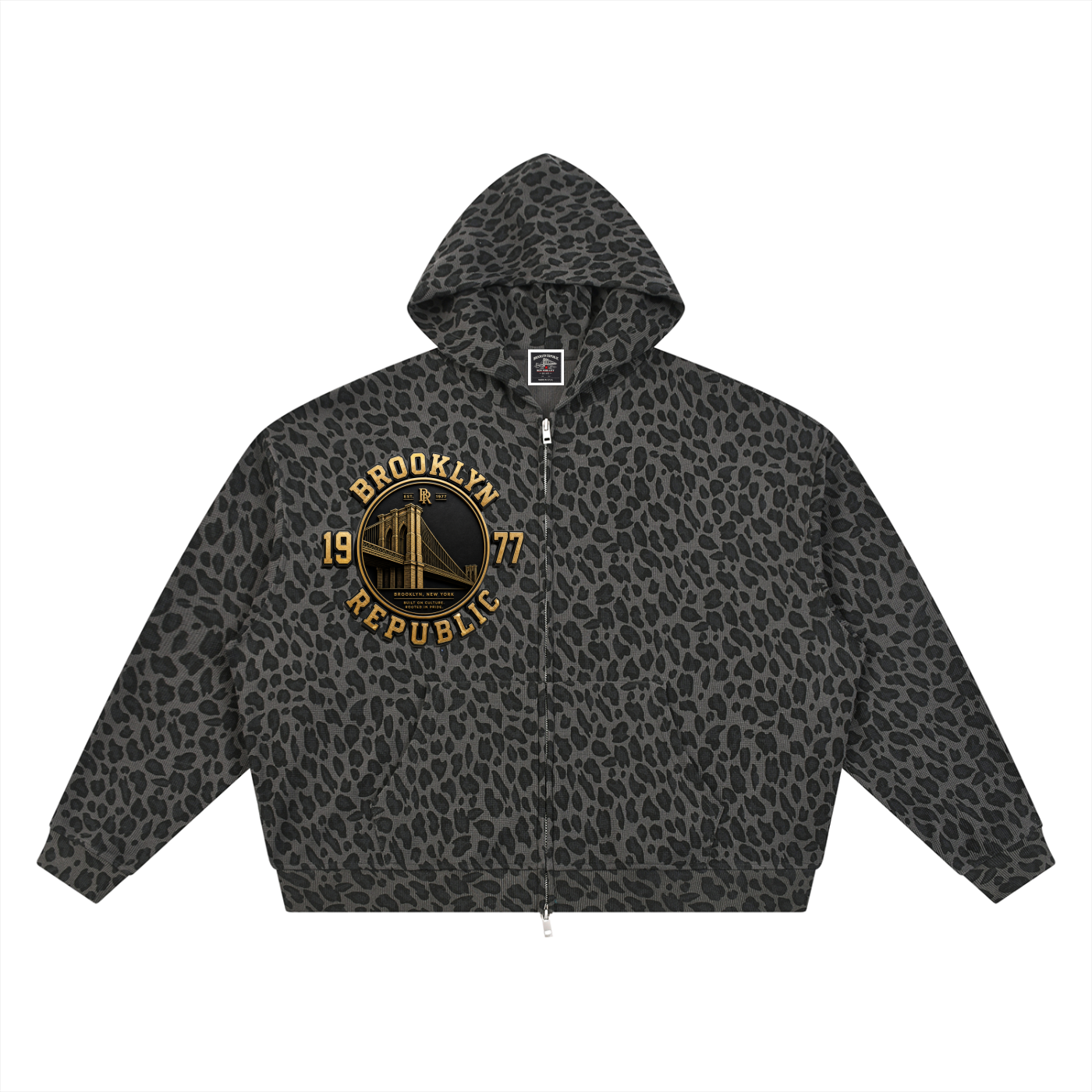 "Golden Standard" Leopard Print Waffle Full Zip Hoodie