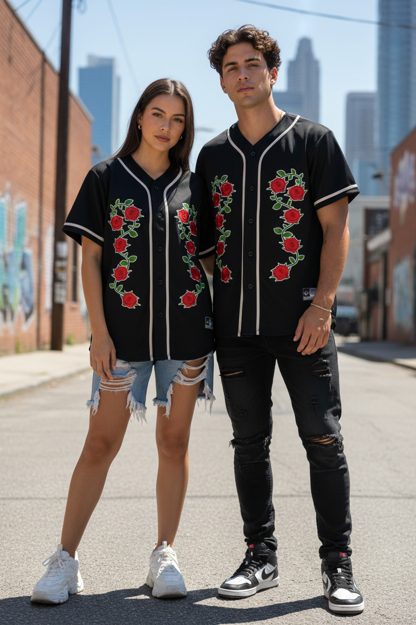 "Varsity" Contrast Piped Button-Up Jersey
