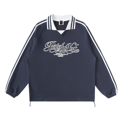 PYN™ x BKRP™ "Cut & Sew" Contrast Striped Lapel Collar Sweatshirt