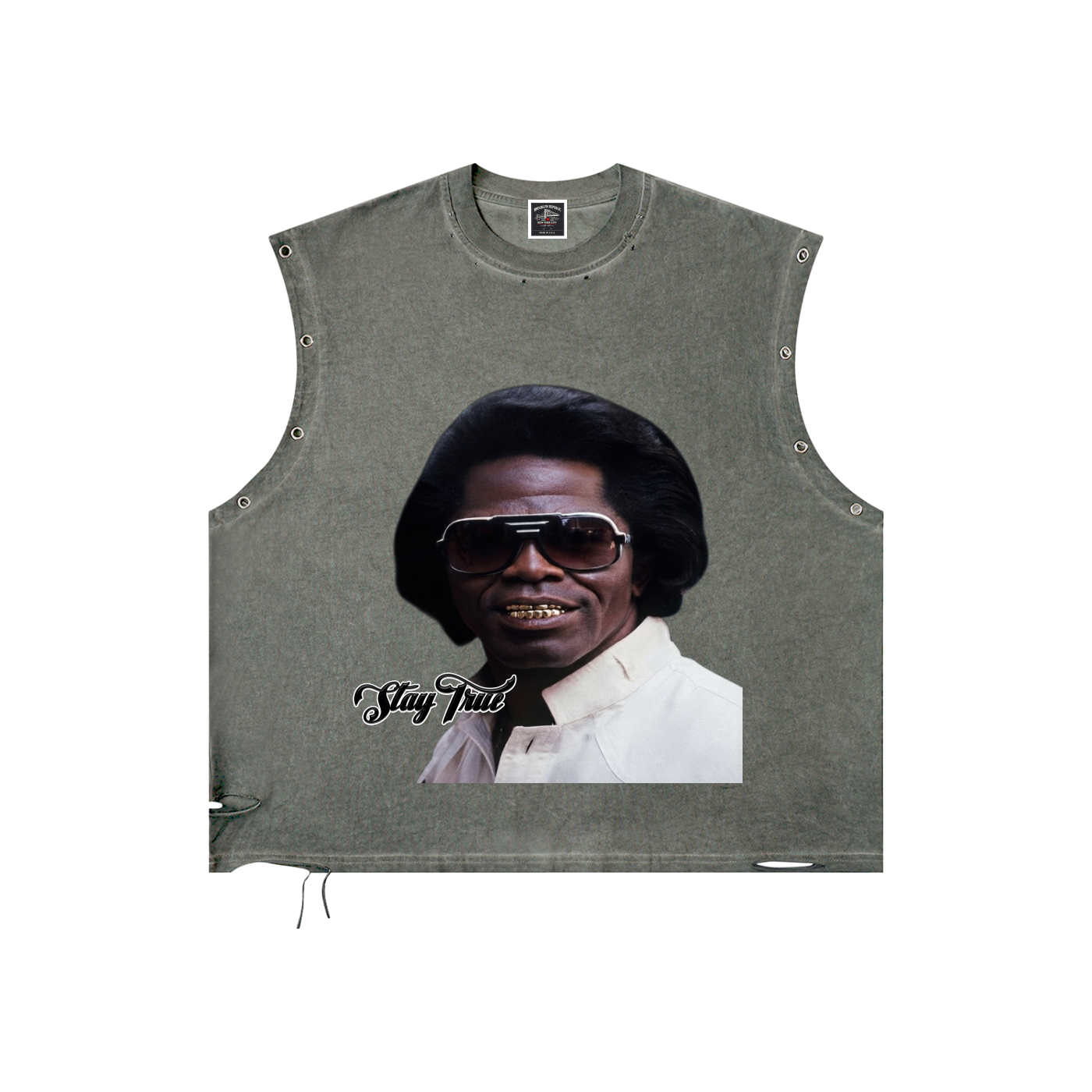 "Godfather of Soul" Distressed Grommet Eyelet Tank Top