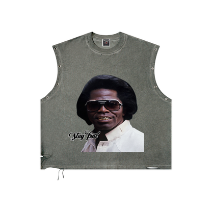 "Godfather of Soul" Distressed Grommet Eyelet Tank Top