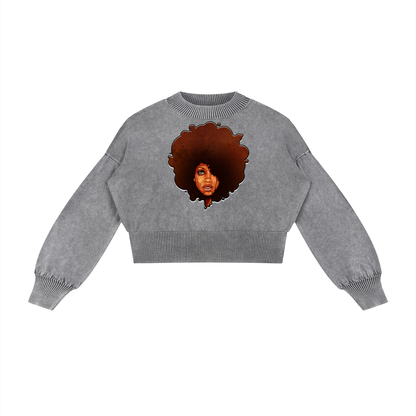 "Erykah" Mineral Wash Balloon Sleeve Cropped Sweater