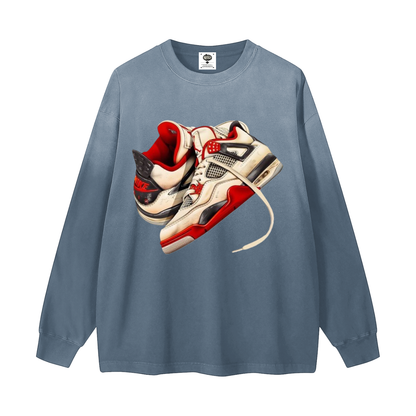 "AJ 4 BRED" Gradient Washed Long Sleeve T-Shirt