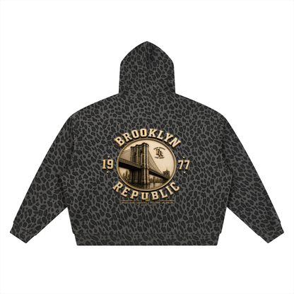 "Old Gold" Leopard Print Waffle Full Zip Hoodie