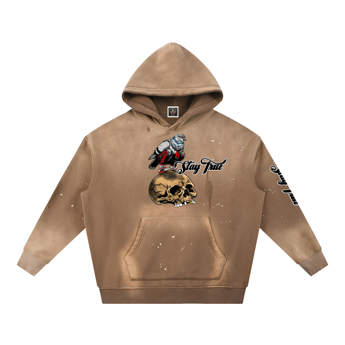 Brooklyn Zoo™ "Filthy Pigeon" Vintage Washed Frayed Fleece Hoodie
