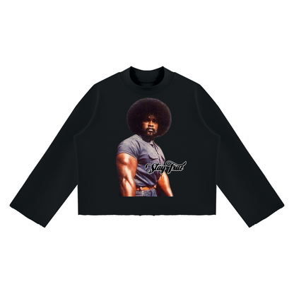 "The Tookie Williams" Mock Neck Raw Edge Boxy Sweatshirt
