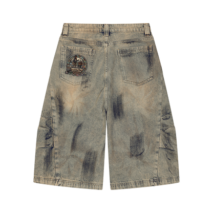 BPS™ "Deranged" Men’s Vintage Wash Denim Long Shorts