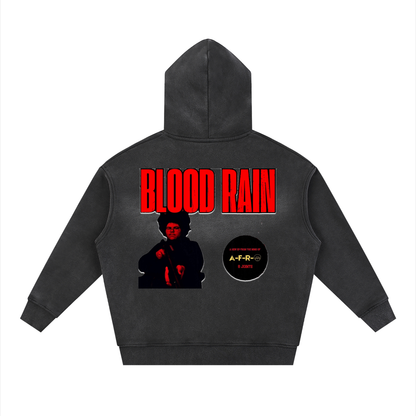 "Blood Rain" Sunfade Two-way Zipper Boxy Fleece Hoodie