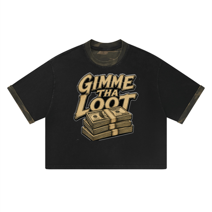 "Gimme Tha Loot" Mineral Washed Boxy Panel T-Shirt