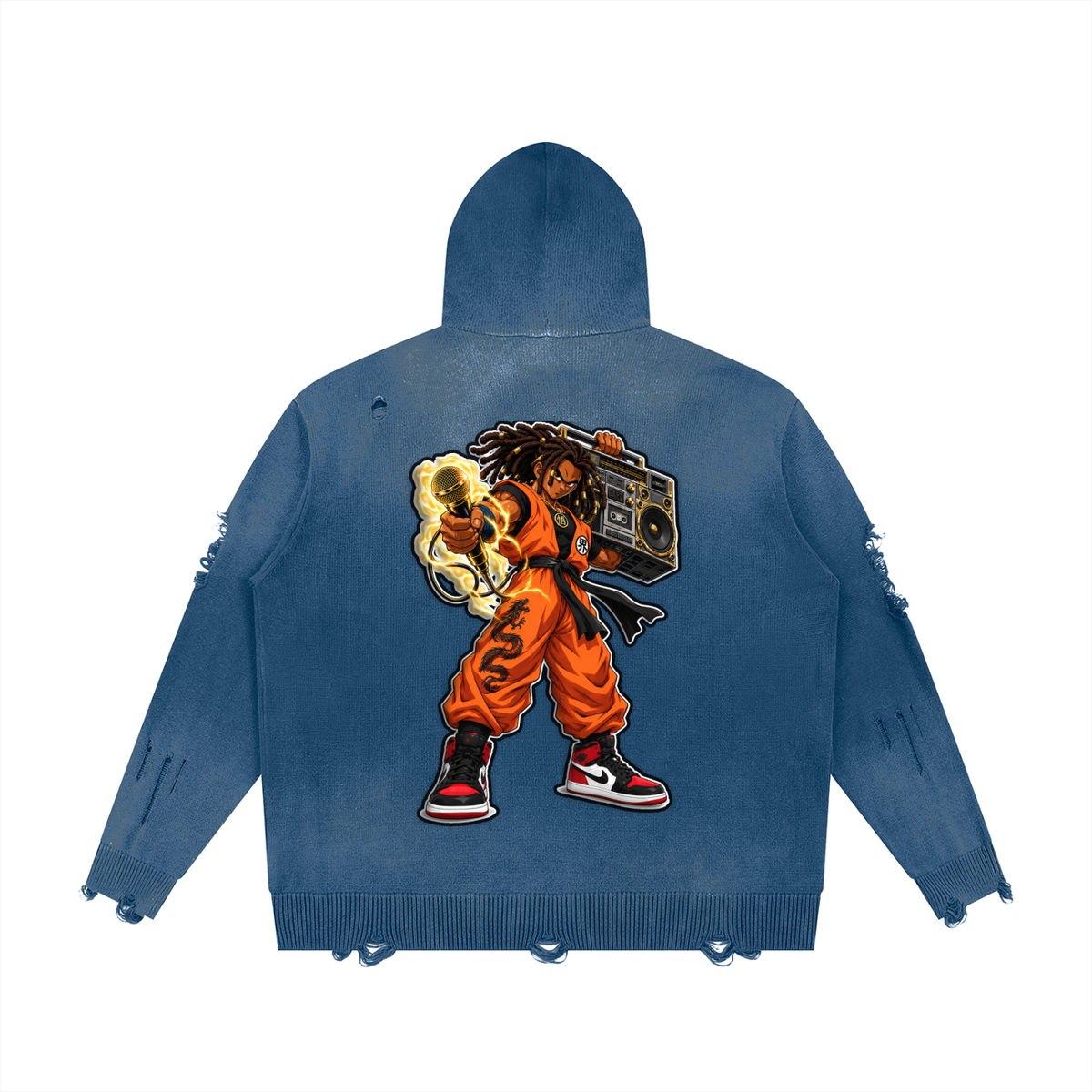 "Broku" Distressed Full Zip Sweater