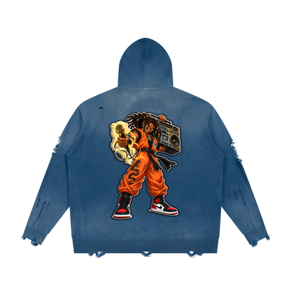 "Broku" Distressed Full Zip Sweater