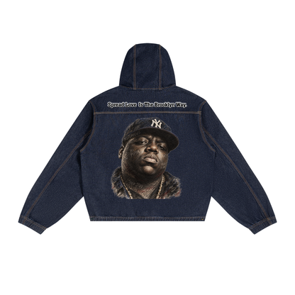 "Biggie Smalls" Boxy Vintage Wash Hooded Denim Jacket