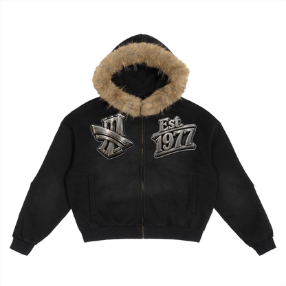 "All-Star" Sun Fade Boxy Detachable Fur Hoodie