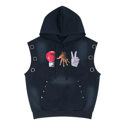 "MICHAEL" Vintage Wash Sun Fade Sleeveless Hoodie