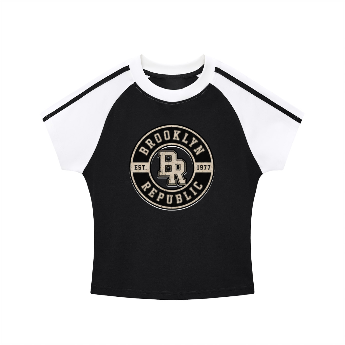 "Brooklyn Republic Essentials"  Contrast Stripes Bodycon Raglan  Sleeve T-Shirt