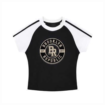 "Brooklyn Republic Essentials"  Contrast Stripes Bodycon Raglan  Sleeve T-Shirt