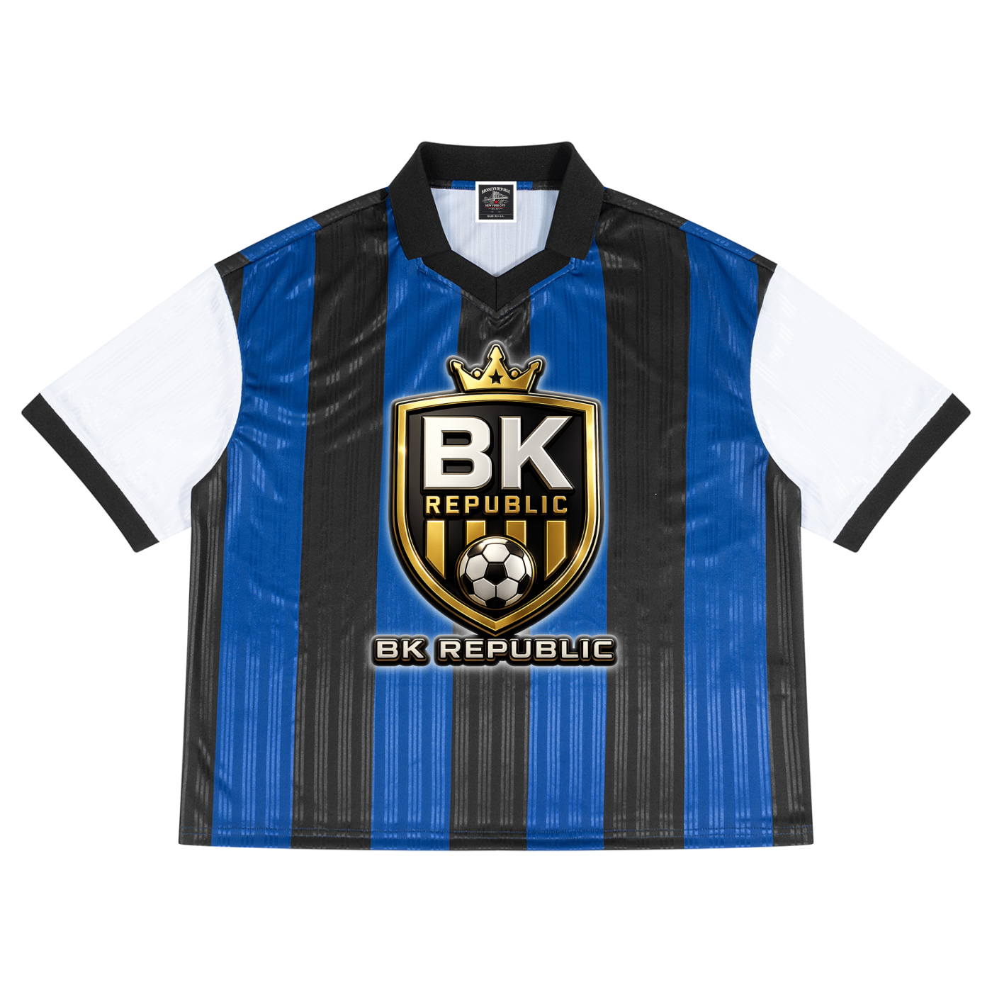 "BK United" Boxy Striped Collared Soccer Jersey