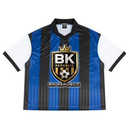 "BK United" Boxy Striped Collared Soccer Jersey