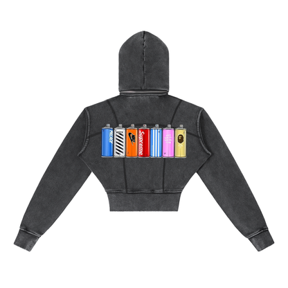 "Taggin' " Vintage Washed Cropped Fleece Hoodie