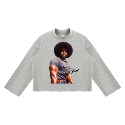 "The Tookie Williams" Mock Neck Raw Edge Boxy Sweatshirt