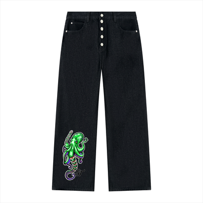 Brooklyn Zoo™ "Gas Station Sushi" Men's Vintage Wash Wide Leg Denim Jeans