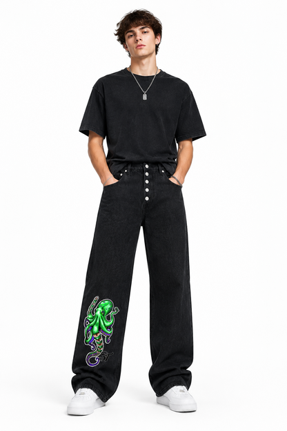 Brooklyn Zoo™ "Gas Station Sushi" Men's Vintage Wash Wide Leg Denim Jeans