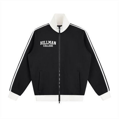 "Hillman College" Contrast Side Stripe Fleece Track Jacket