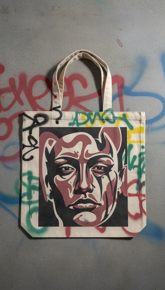Graffiti-Tagged Tote Bag Bold Print