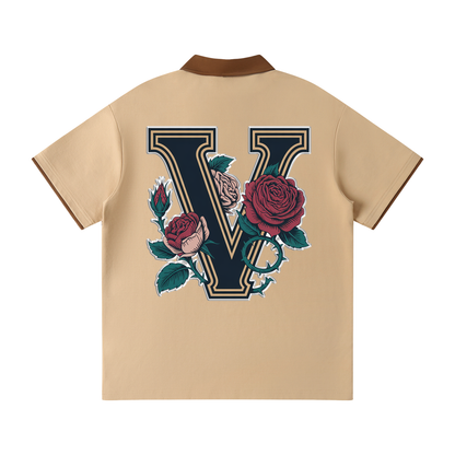 "Varsity" Contrast Collar Raglan Polo Shirt