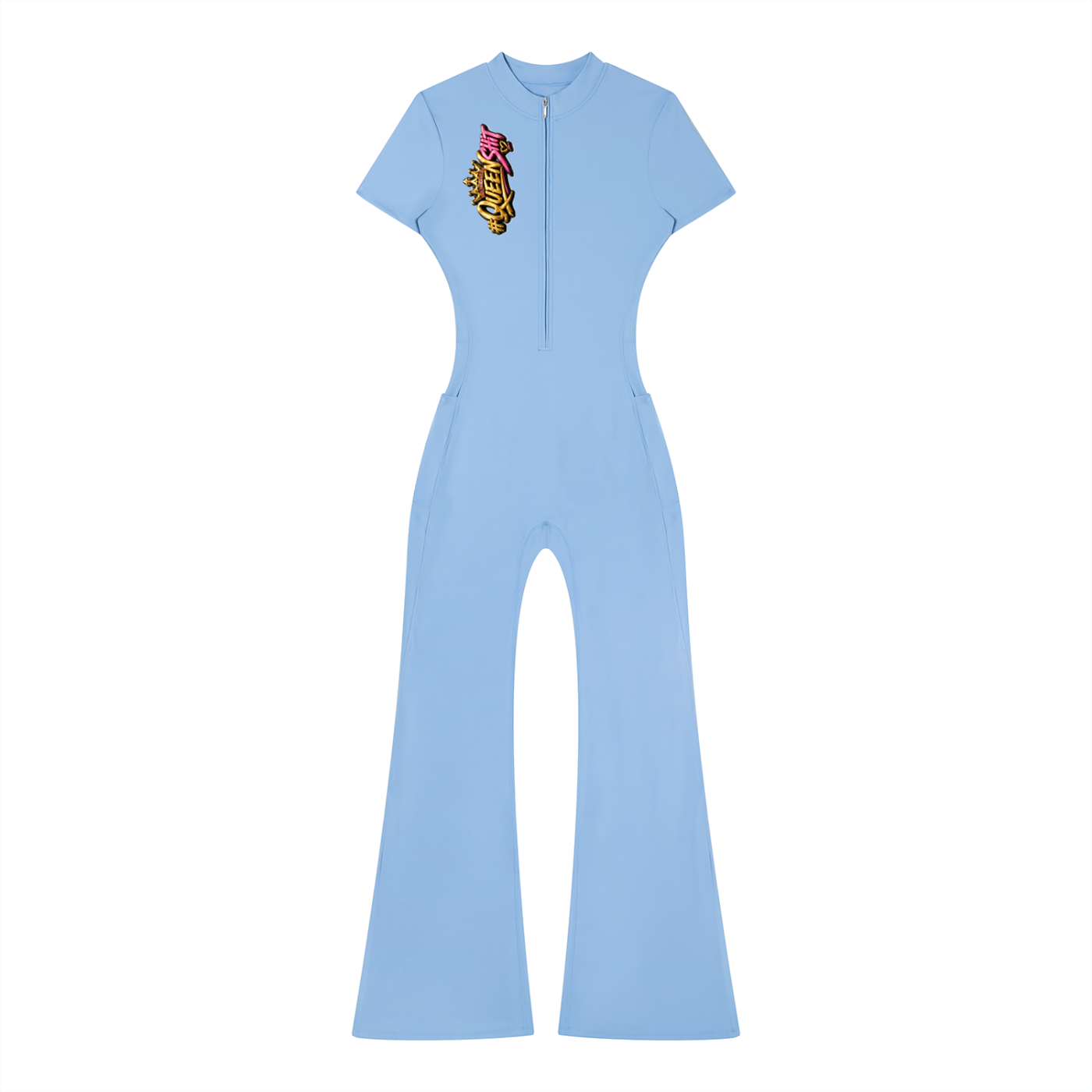 "QUEEN" Women’s Tight Flared Leg Quarter-Zip Jumpsuit