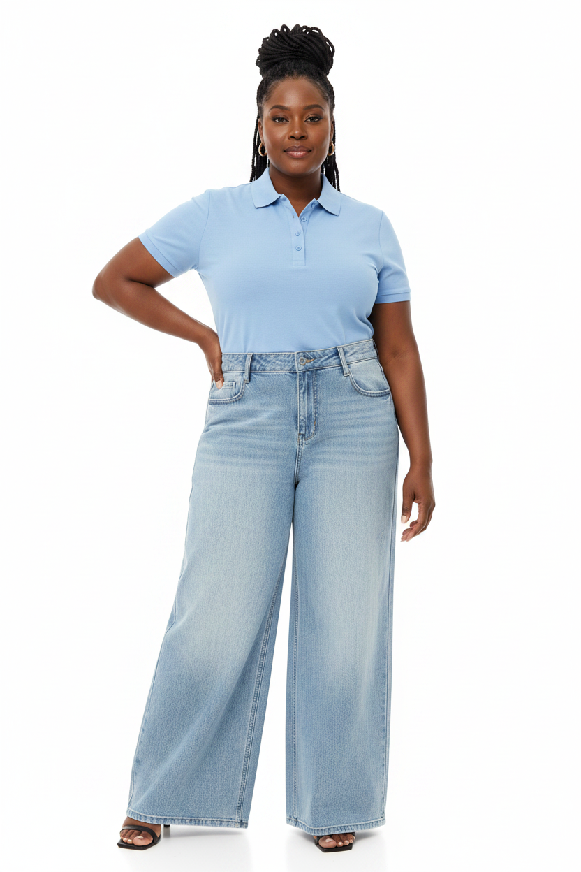 Brooklyn Republic Essentials™ Women's Vintage Wash Distressed Wide Leg Jeans