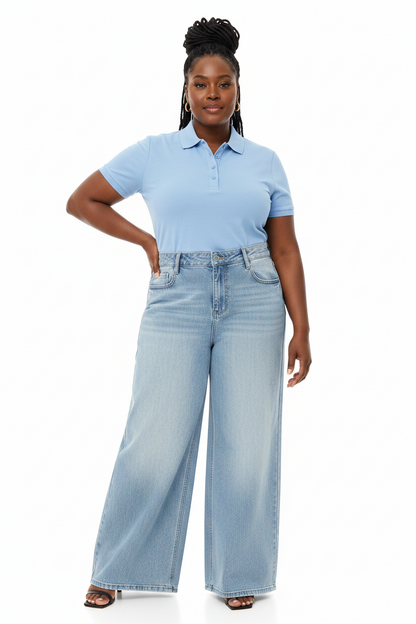 Brooklyn Republic Essentials™ Women's Vintage Wash Distressed Wide Leg Jeans