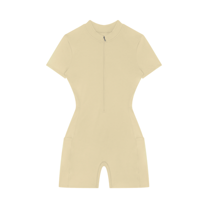 "Brooklyn Republic Essentials" Women's Quarter-Zip Short Sleeve Romper