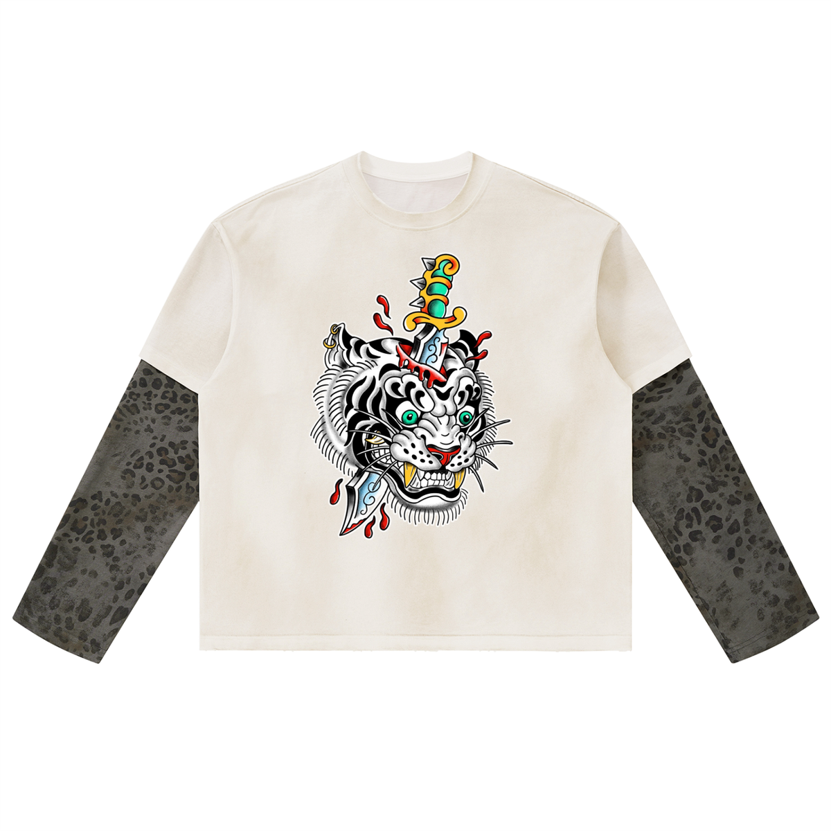 Brooklyn Zoo™ "Ed Hard-ly" Vintage Wash Leopard Paneled Layer T-Shirt