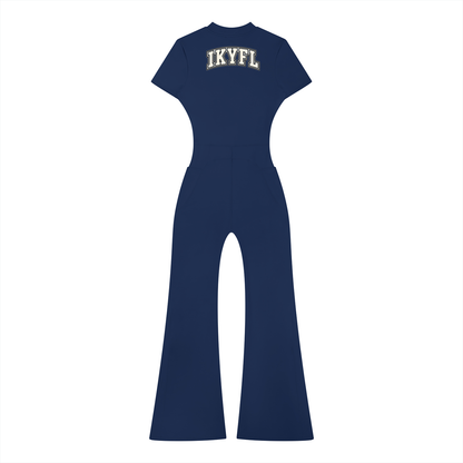"Brooklyn Republic Essentials" Women’s Tight Flared Leg Quarter-Zip Jumpsuit