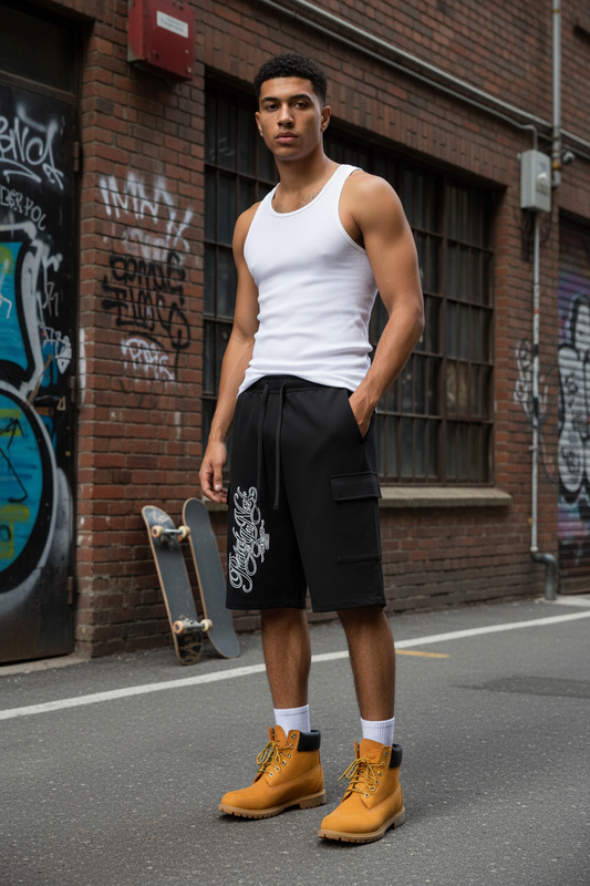 PYN™ "Cut& Sew" Drawstring Cargo Shorts