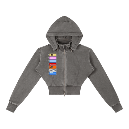 "Taggin' " Vintage Washed Cropped Fleece Hoodie