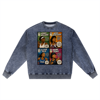 "Ladies First Vol.1" Women's Snow Wash Oversized Crewneck Sweatshirt