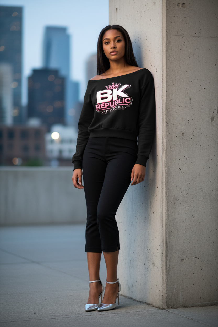 Brooklyn Republic Essentials™ "Block Party" Women's Off-Shoulder Sweatshirt