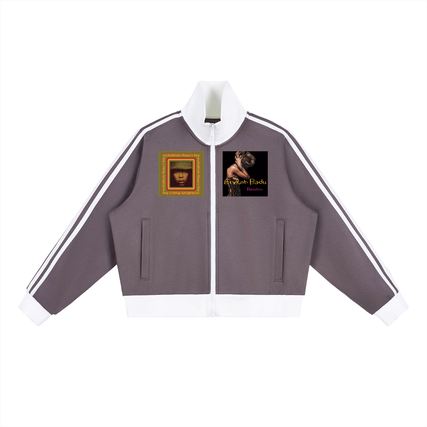 "Baduizm" Contrast Side Stripe Fleece Cropped Track Jacket