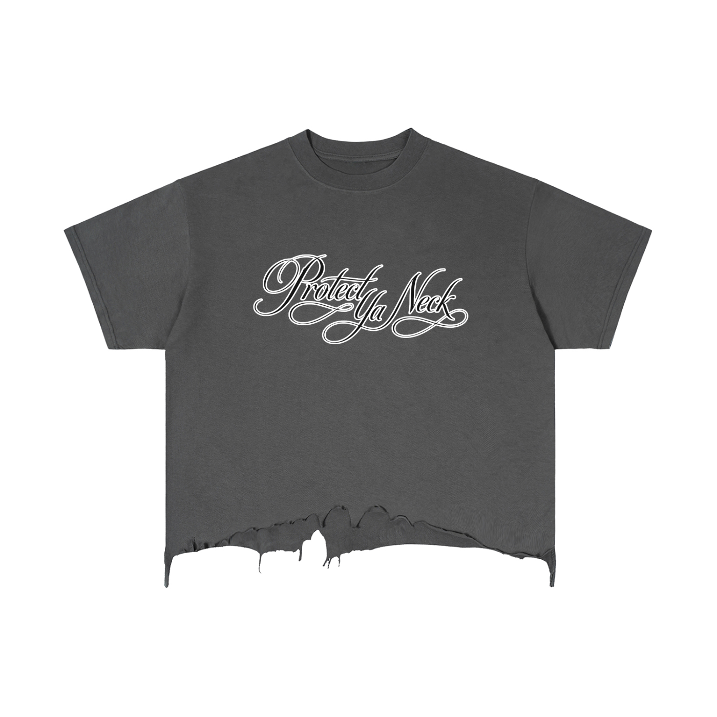 PYN™ x BKRP™ "PYN Official" Vintage Wash Boxy Distressed Hem T-Shirt