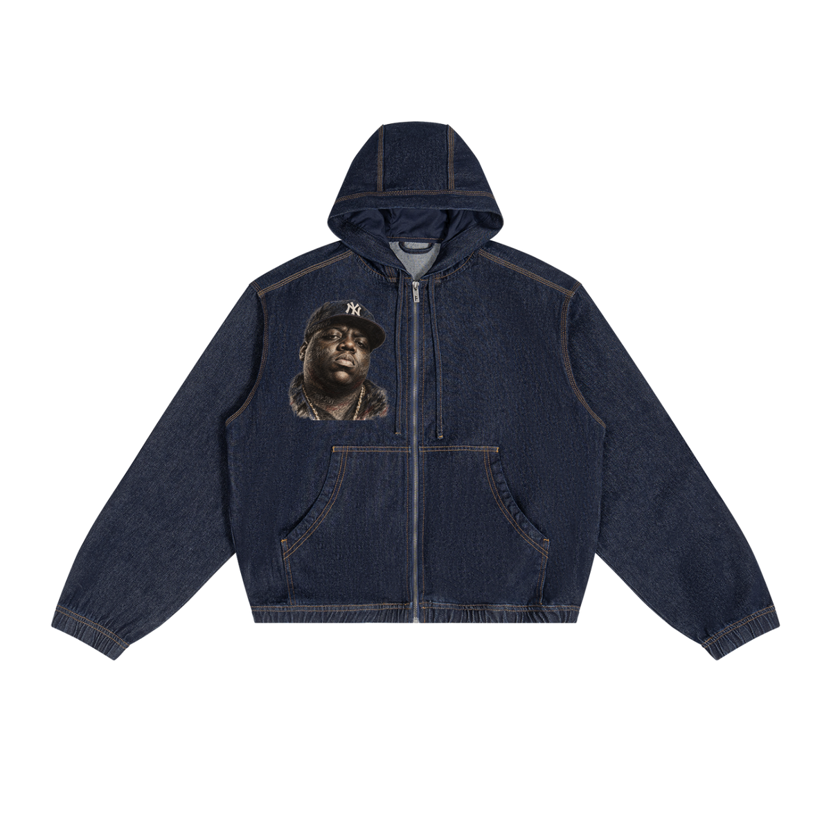 "Biggie Smalls" Boxy Vintage Wash Hooded Denim Jacket