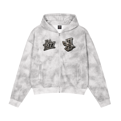 "All-Star" Dirty Washed Zip-Up Fleece Hoodie