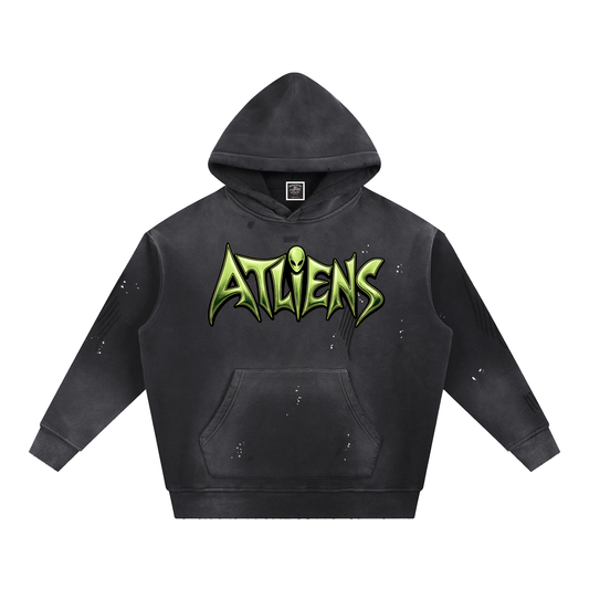 "ATLiens" Vintage Washed Frayed Fleece Hoodie
