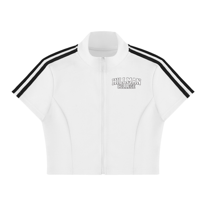 Hillman College "Gilbert Hall" Women's Cropped Full Zip Short Sleeve T-Shirt