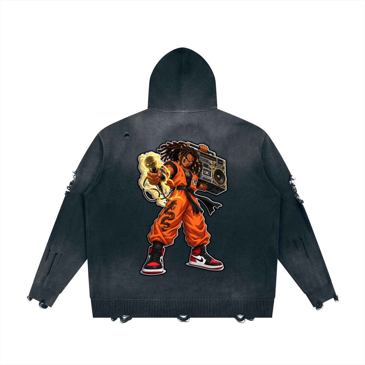 "Broku" Distressed Full Zip Sweater