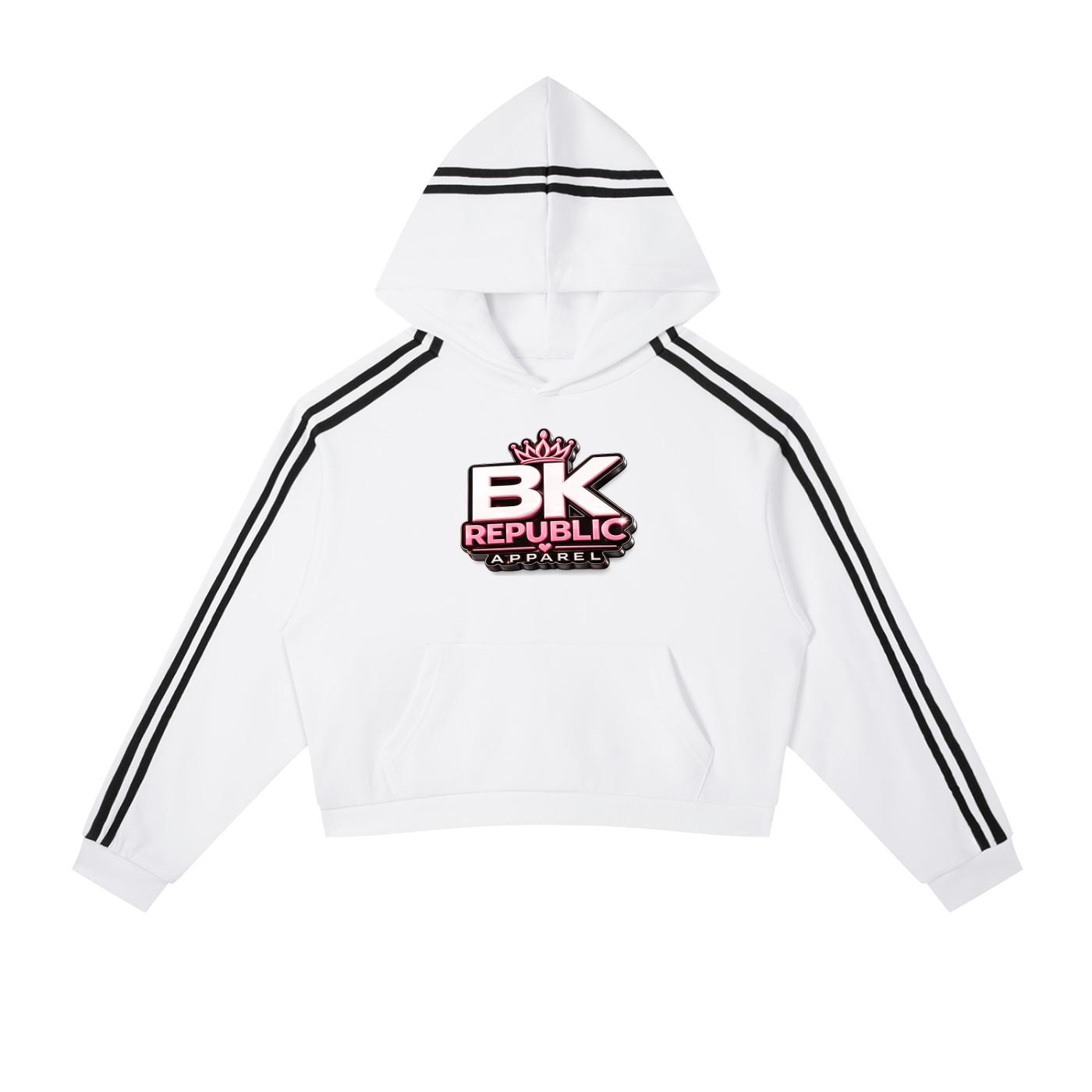 "Brooklyn Republic Essentials" Women's 3-D Block Party Contrast Side Stripe Cropped Hoodie